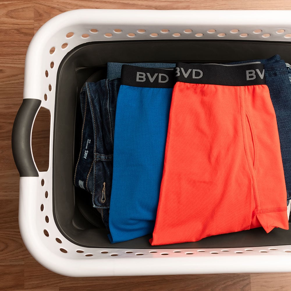 BVD underwear in laundry basket